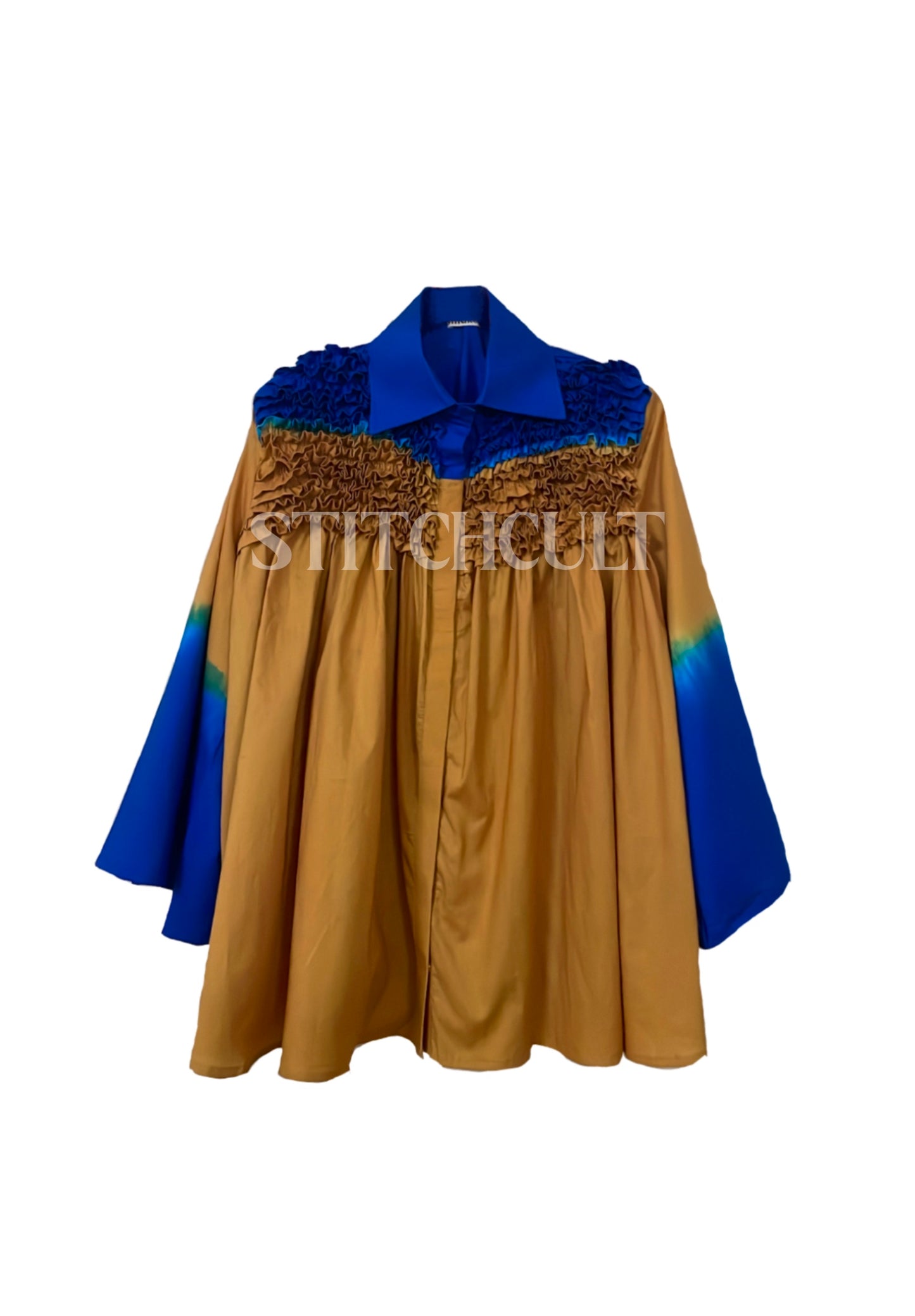 BLUE AND GOLD RUFFLES SHIRT