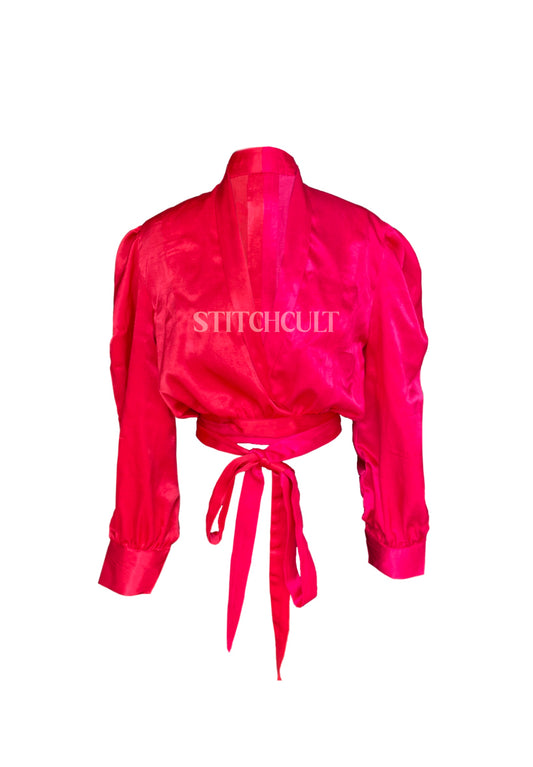 Dinner Date Tie Blouse - Red and hot pink